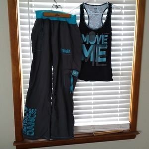 Zumbawear set (Full outfit) Black and turquoise racer back and pants Size xxl/xl